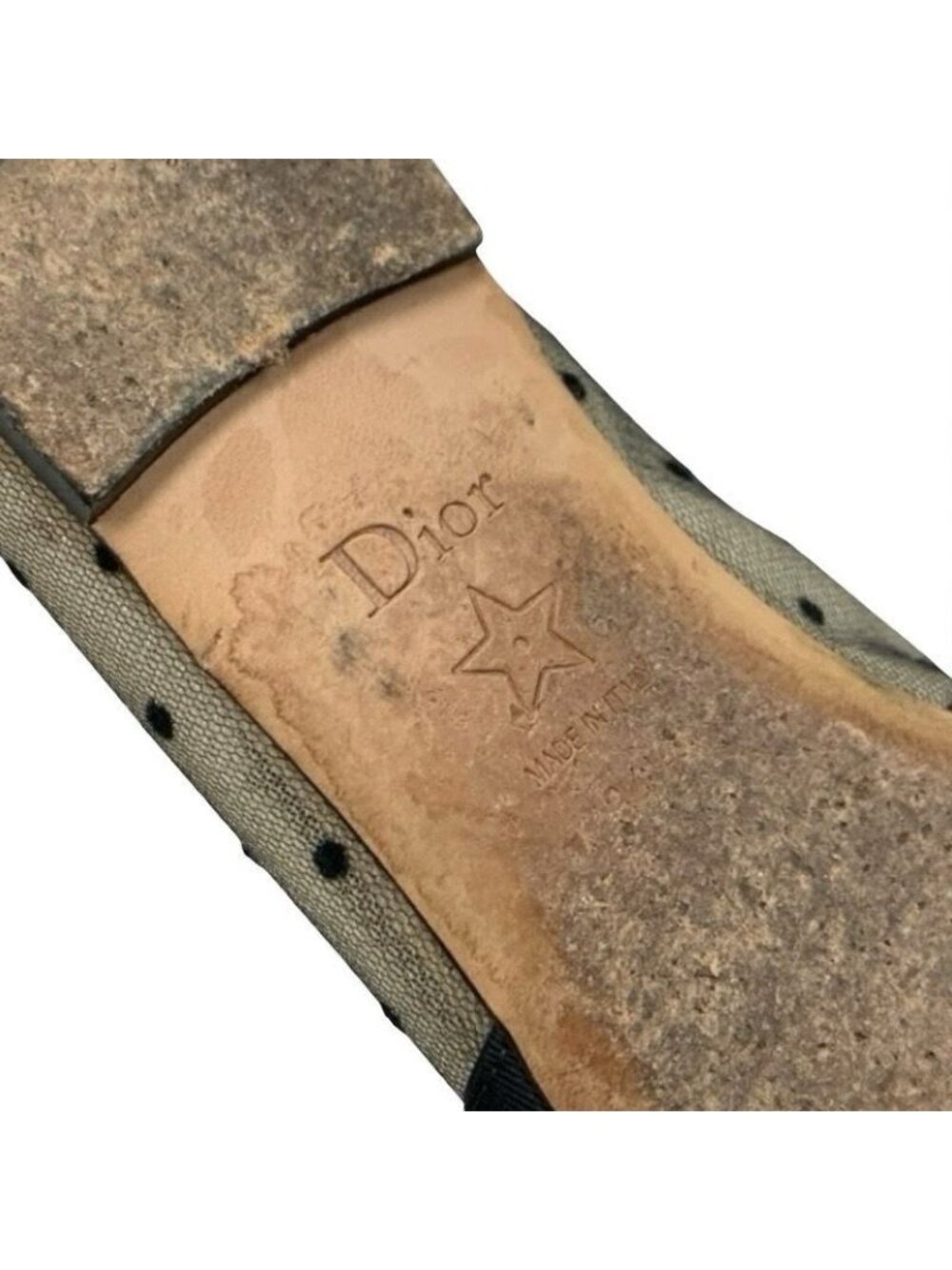 Christian Dior Ja Flat Shoes Mesh Fabric Black Logo Dot Ribbon Rhinestone - Picture 9 of 10